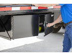 Load image into Gallery viewer, BLACK SMOOTH ALUMINUM UNDERBODY TRUCK TOOL BOX WITH BARN DOOR SERIES