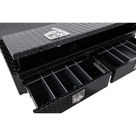 Load image into Gallery viewer, GLOSS BLACK DIAMOND TREAD ALUMINUM PICK-UP TRUCK CONTRACTOR WITH LOWER DRAWERS TOPSIDER TRUCK TOOL BOX SERIES