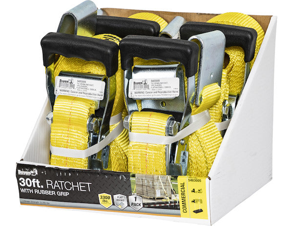Load image into Gallery viewer, 30 Foot Commercial Grade Ratchet Strap with Soft Rubber Grips - Flat Hooks, Full Cut Case (4 Pieces Per Case)