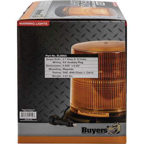 Load image into Gallery viewer, 6.5 Inch by 6.5 Inch Amber LED Beacon Light With Tall Lens (Magnetic Mount with 10 Foot Auxiliary Power Cord)