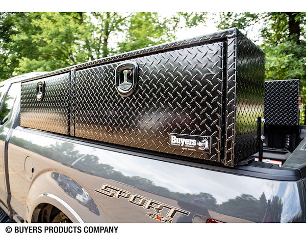 Load image into Gallery viewer, 18x16x96 Inch Gloss Black Diamond Tread Aluminum Topsider Truck Box - 1721568 - Buyers Products