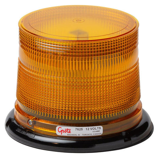 Emergency Lighting, Yellow, Low Dome, LED, Permanent Mount Beacon, 12 Volt - 76253 - Grote