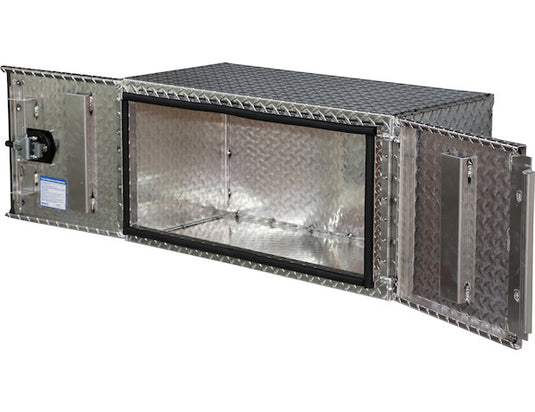 18x18x48 Inch Diamond Tread Aluminum Underbody Truck Box - Double Barn Door, 3-Point Compression Latch