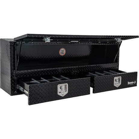 Load image into Gallery viewer, GLOSS BLACK DIAMOND TREAD ALUMINUM PICK-UP TRUCK CONTRACTOR WITH LOWER DRAWERS TOPSIDER TRUCK TOOL BOX SERIES
