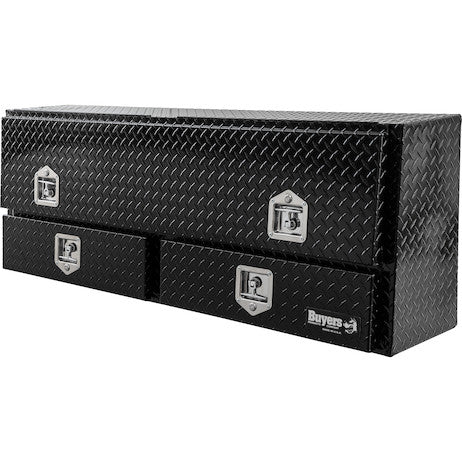 Load image into Gallery viewer, GLOSS BLACK DIAMOND TREAD ALUMINUM PICK-UP TRUCK CONTRACTOR WITH LOWER DRAWERS TOPSIDER TRUCK TOOL BOX SERIES
