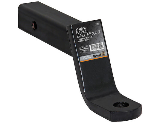 2 Inch Ball Mount With 6 Inch Drop x 10 Inch Long Tube Black