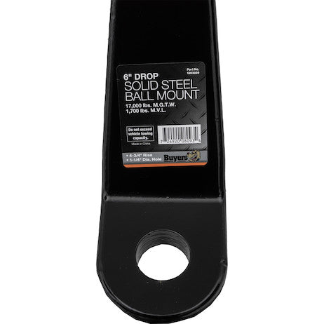 Load image into Gallery viewer, 2 Inch Heavy-Duty Ball Mount 6 Inch Drop x 9-3/8 Long Tube Black For 1-1/4 Hole
