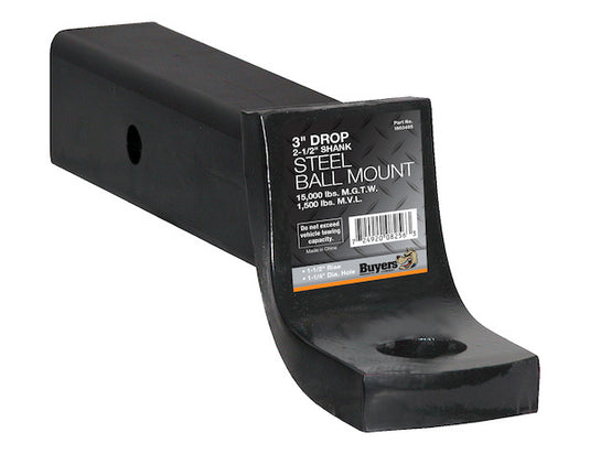 2-1/2 Inch Ball Mount With 3 Inch Drop x 10 Inch Long Tube Black