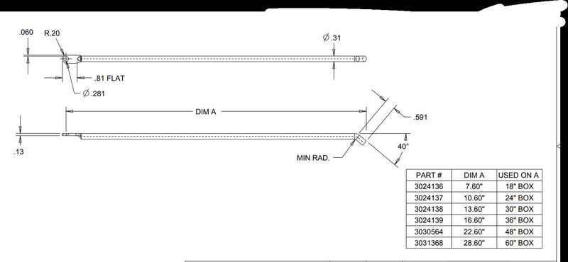 Load image into Gallery viewer, 16.60" inch individual rod for use in 3-Point Latch system for 36" inch enclosure
