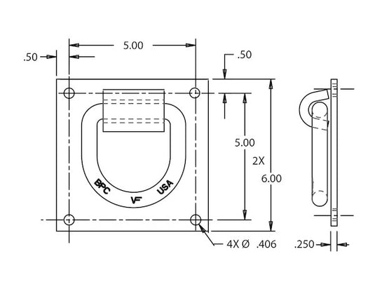 5/8 Inch Forged D-Ring With 4-Hole Integral Mounting Bracket