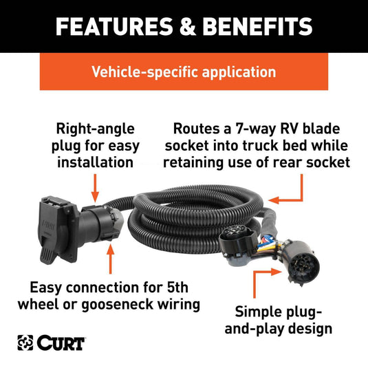 CURT 5TH Wheel OEM Ext. 10PK GM/Ford 7FT Fifth Wheel & Gooseneck Wiring - CUR-56070010 - Absolute Autoguard
