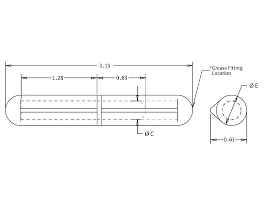 Steel Weld-On Bullet Hinge with Brass Pin and Brass Bushing - 0.61 x 3.15 Inch