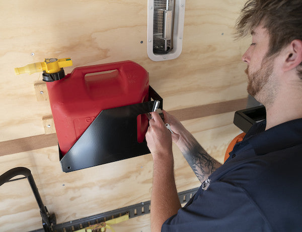 Load image into Gallery viewer, Locking Gas Container Rack for Open/Enclosed Landscape Trailers
