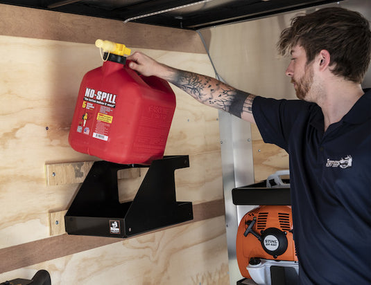 Locking Gas Container Rack for Open/Enclosed Landscape Trailers