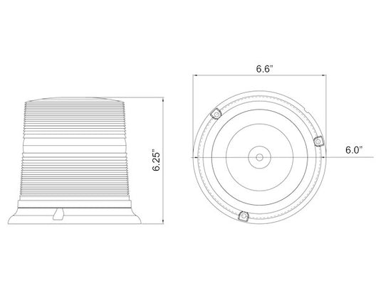 6.5 Inch by 6.5 Inch Amber LED Beacon Light With Tall Lens (Permanent Mount with 12 Inch Blunt Cut Leads)