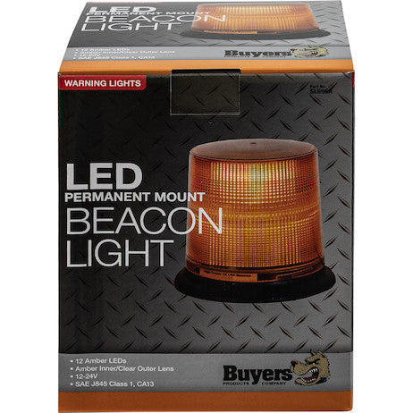 6.5 Inch by 6.5 Inch Amber LED Beacon Light With Tall Lens (Permanent Mount with 12 Inch Blunt Cut Leads)