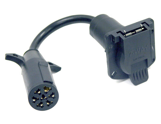7-Way Round to 7-Way Flat Trailer Connector Adapter - Prewired 3 Inch Connection