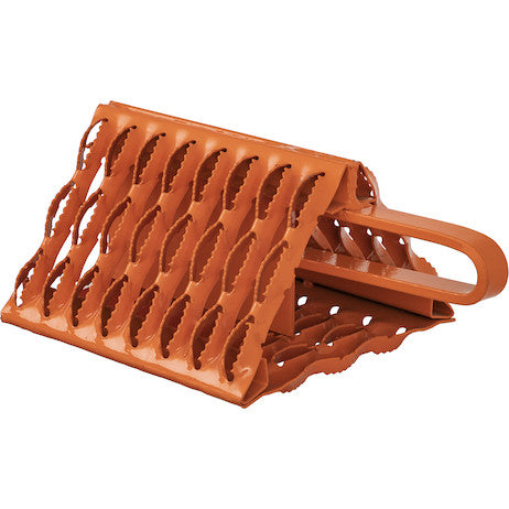 Orange Powder Coated Galvanized Serrated Wheel Chock with Handle 9x10x6 Inch