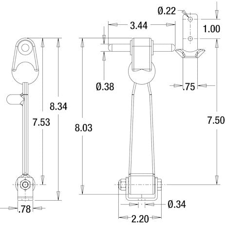 7-7/8 Inch Heavy-Duty Rubber Hood Catch - Includes Brackets and Pin-With Bumper