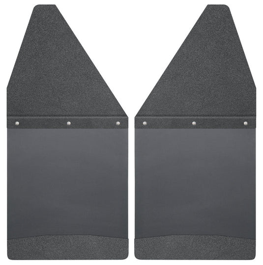 HUS-17101 Husky Husky Mud Flaps Guards Kickback Front  ; 99-21 Chevy Silverado/GMC Sierra/Ford F150 / 99-21 HD ; 12" Wide 1.5" Offset ; Black Top With Black Weight Custom Fit - HUS-17101 - Absolute Autoguard
