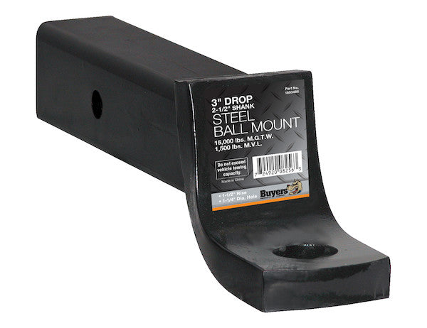 2-1/2 Inch Ball Mount With 3 Inch Drop x 10 Inch Long Tube Black - 1803405 - Buyers Products