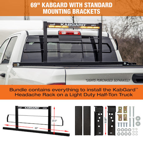 KabGard Heavy-Duty Steel Pickup Truck Headache Rack Bundle With Standard Mounting Brackets, 69 Inch - 3052912 - Buyers Products