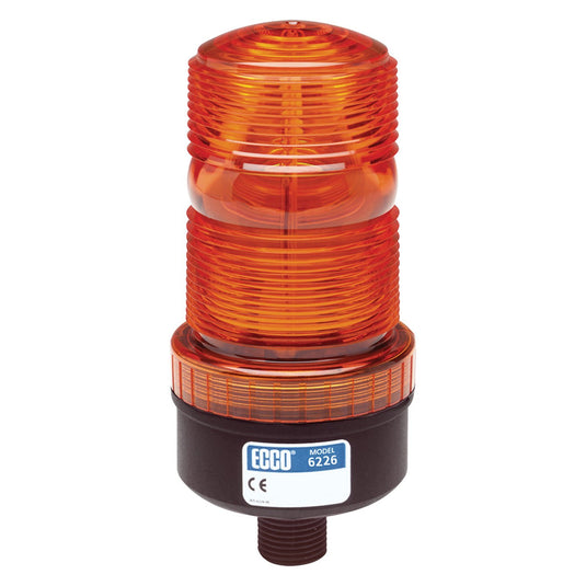 Strobe Beacon: Medium profile,12-80VDC, 2 joules, single flash, 1/2" male pipe mount - 6226A - Ecco