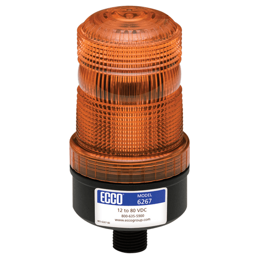 LED Beacon: Medium profile, 12-80VDC, pulse8 flash, 1/2" male pipe mount - 6267A - Ecco