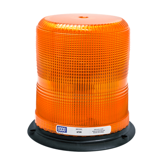 Strobe Beacon: Reinforced polypropylene base, epoxy filled, medium profile, 12-48 VDC, 7 or 10 joules, double or quad flash, amber - 6720A - Ecco