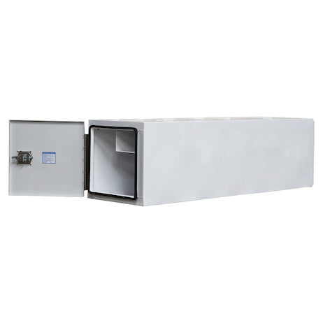 24x24x96 Inch White Steel Straight Side Tunnel Truck Tool Box with Shelf - BP242496W - Buyers Products