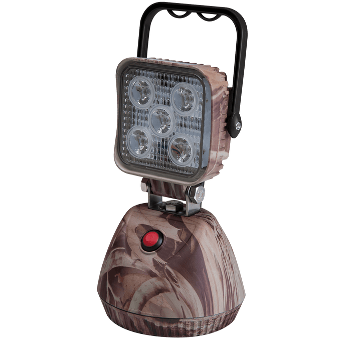 Worklamp: LED (5), flood beam, square, handle, rechargeable, magnetic, includes cigarette plug charger and 110VAC wall charger, 12-24VDC - EW2461-CAMO - Ecco