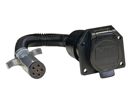 6-Way Round to 7-Way Flat RV Adapter with 8 Inch Prewired Cable - TC1067P - Buyers Products